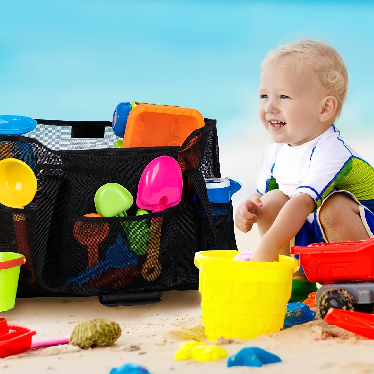 Lightweight Mesh Beach Tote Bag for Kids Families and Adults