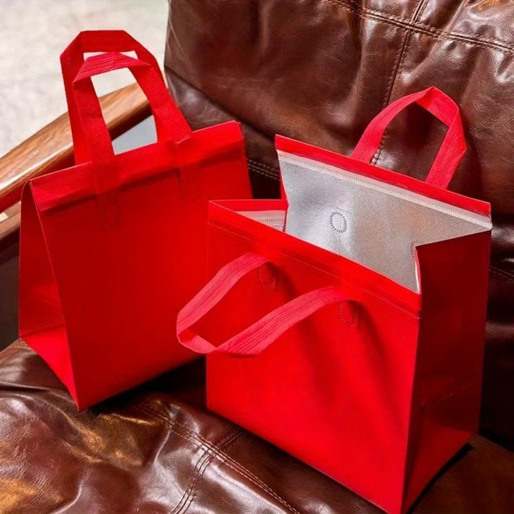 40 Red Insulated Takeout Bags 9.4x9.4x14 for Milk Tea & Dinner
