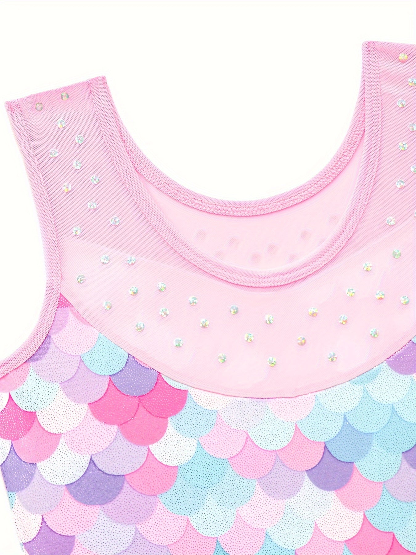 Girls Fish Scale Sleeveless Gymnastics Outfit for Dance Practice