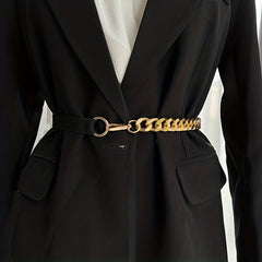 Chic Stitching Chain Belt Elastic Waistband Dress Coat Girdle