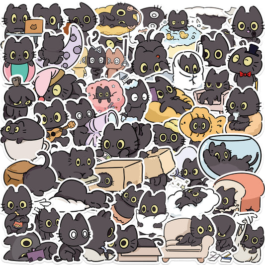 50pcs Cat Cartoon Stickers for Luggage Guitar Skateboard, Fun Vinyl Decoration