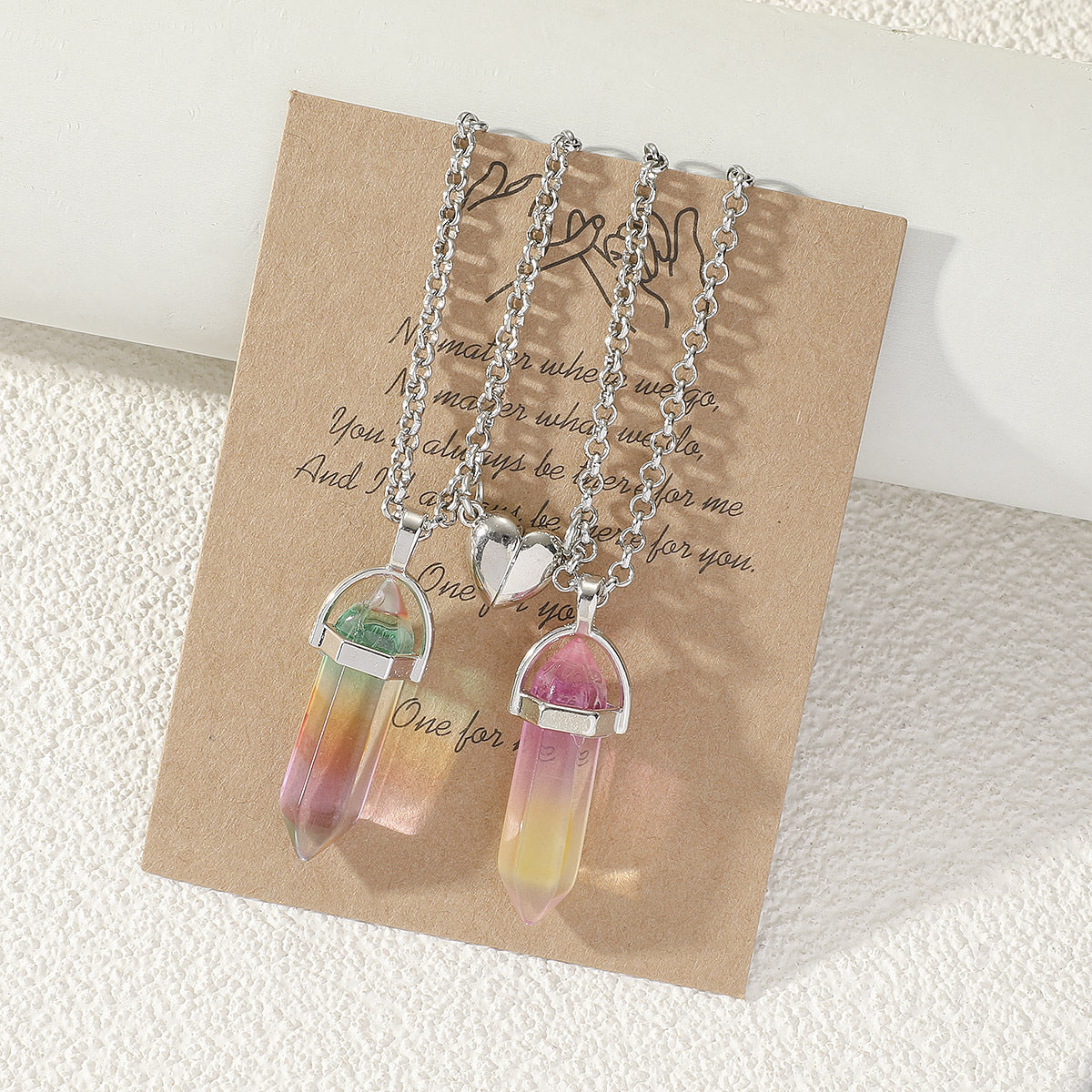 2pcs Couple Natural Stone Crystal Pendant Magnet Necklace Set Gift