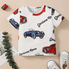 Baby Boys Car Graphic Print Round Neck T-shirt for Summer