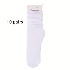 10 Pairs Solid Socks Comfy & Breathable Women's Stockings & Hosiery
