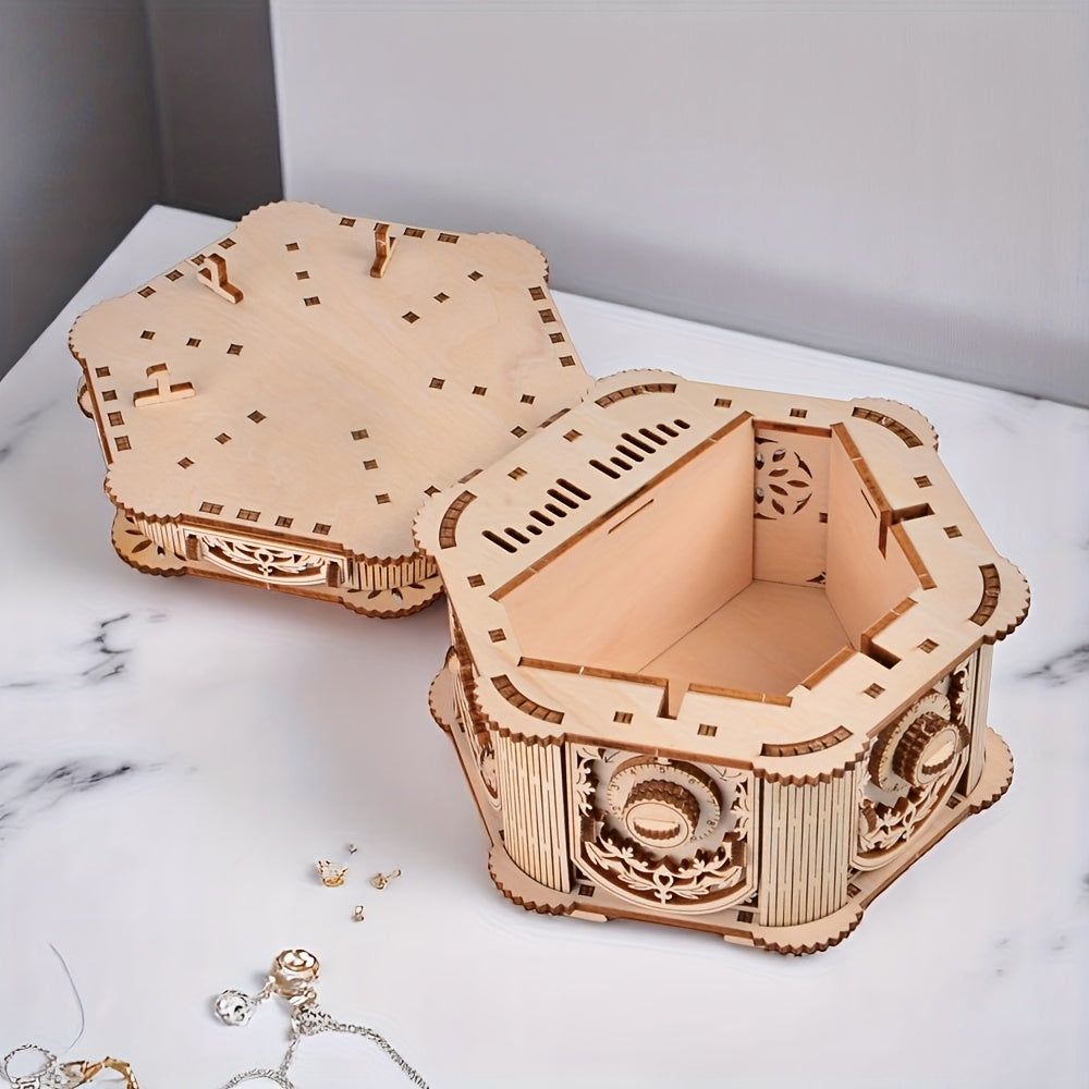DIY 3D Wooden Puzzle Music Jewelry Box for Adults