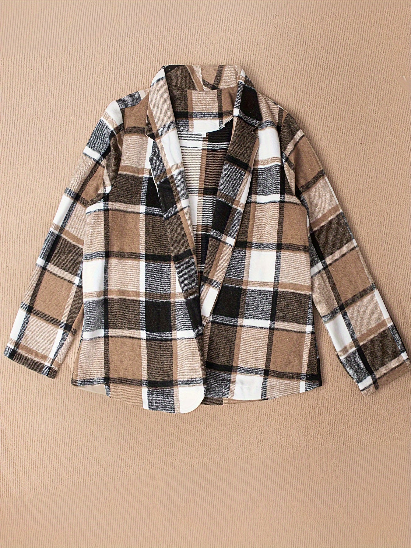  Plaid Print Long Sleeve Collar Blazer