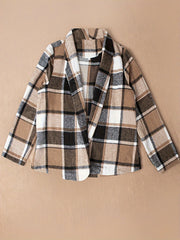  Plaid Print Long Sleeve Collar Blazer