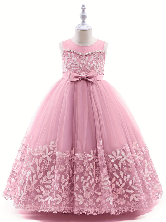 Girls' Grace Embroidered Tulle Stitching Formal Maxi Dress
