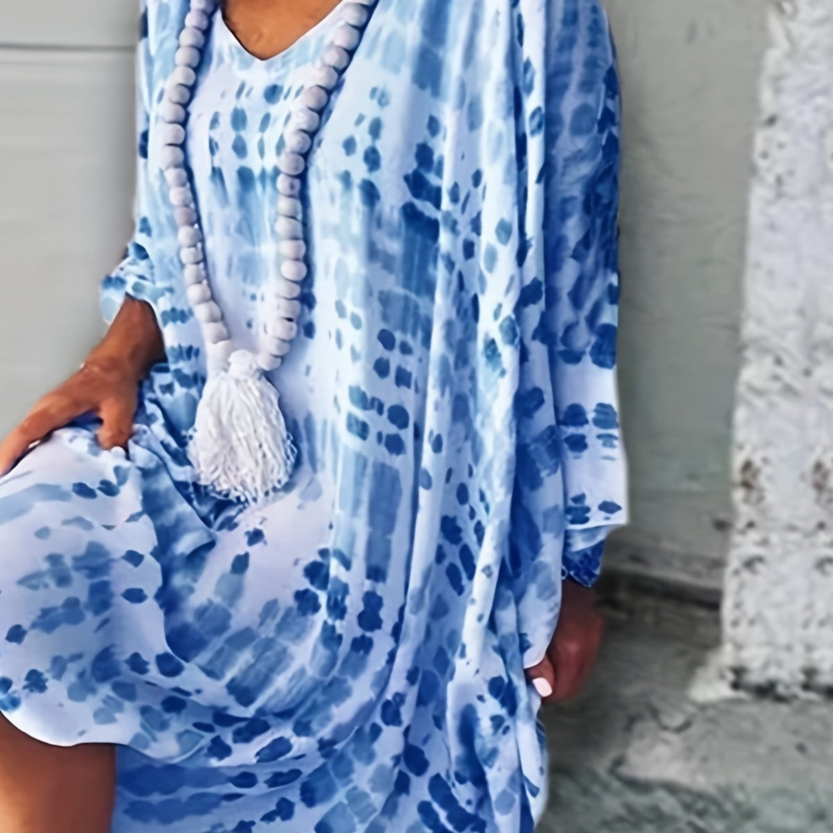  Tie Dye V-Neck Stretch Dress