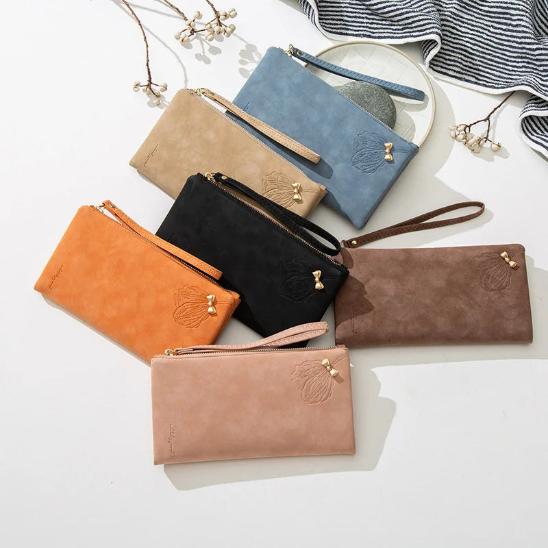 Women's Long Wallet Frosted Zipper Bow Large Capacity Wallet
