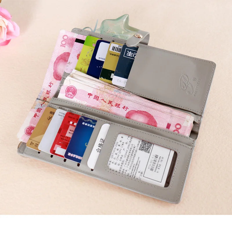 Long Frosted Zipper PU Leather Wallet Women's