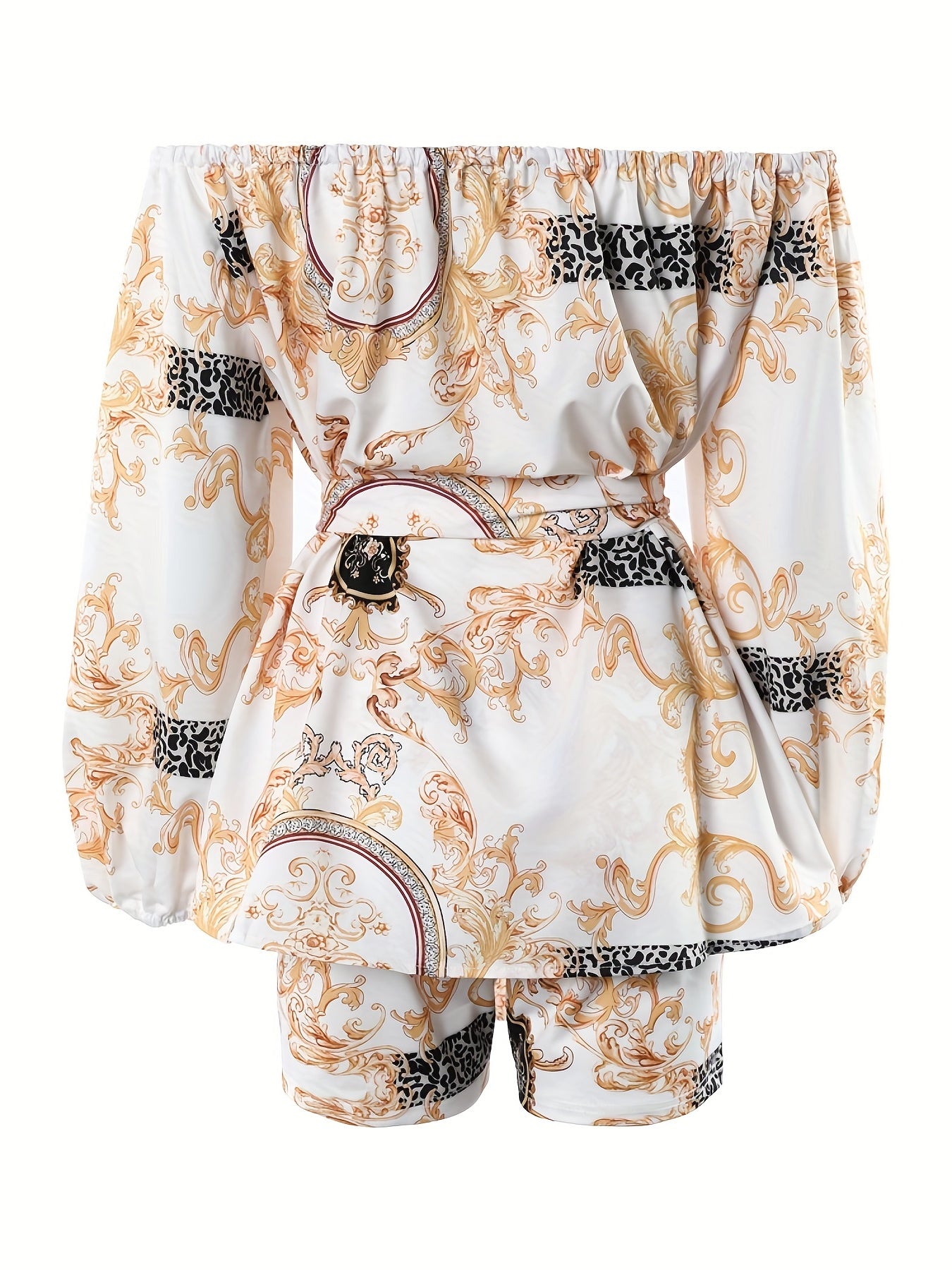 Leopard Print Two piece Shorts Set Off Shoulder Top & Shorts