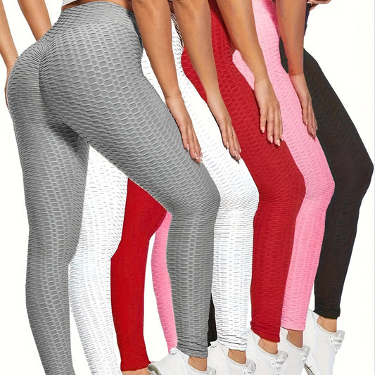 5pcs Honeycomb Sports Leggings High Waist Fitness Yoga Pants