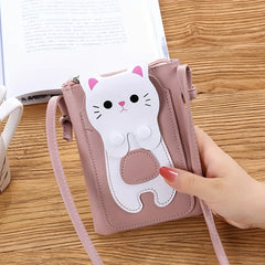 Cartoon Cat PU Leather Crossbody Bag Mini Coin Purse for Girls
