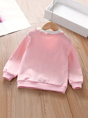 Flower & Bunny Graphic Sweatshirt Top Girls Collared Neck Pullover