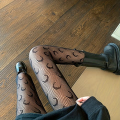 Moon Pattern Fishnet Tights High Waist Pantyhose