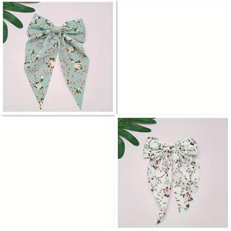 4pcs Floral Streamer Bow Hair Clip for Baby Girls