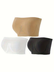 3 Pack Plus Size Bandeau Set Women's Plus Seamless Strapless Tube Bra
