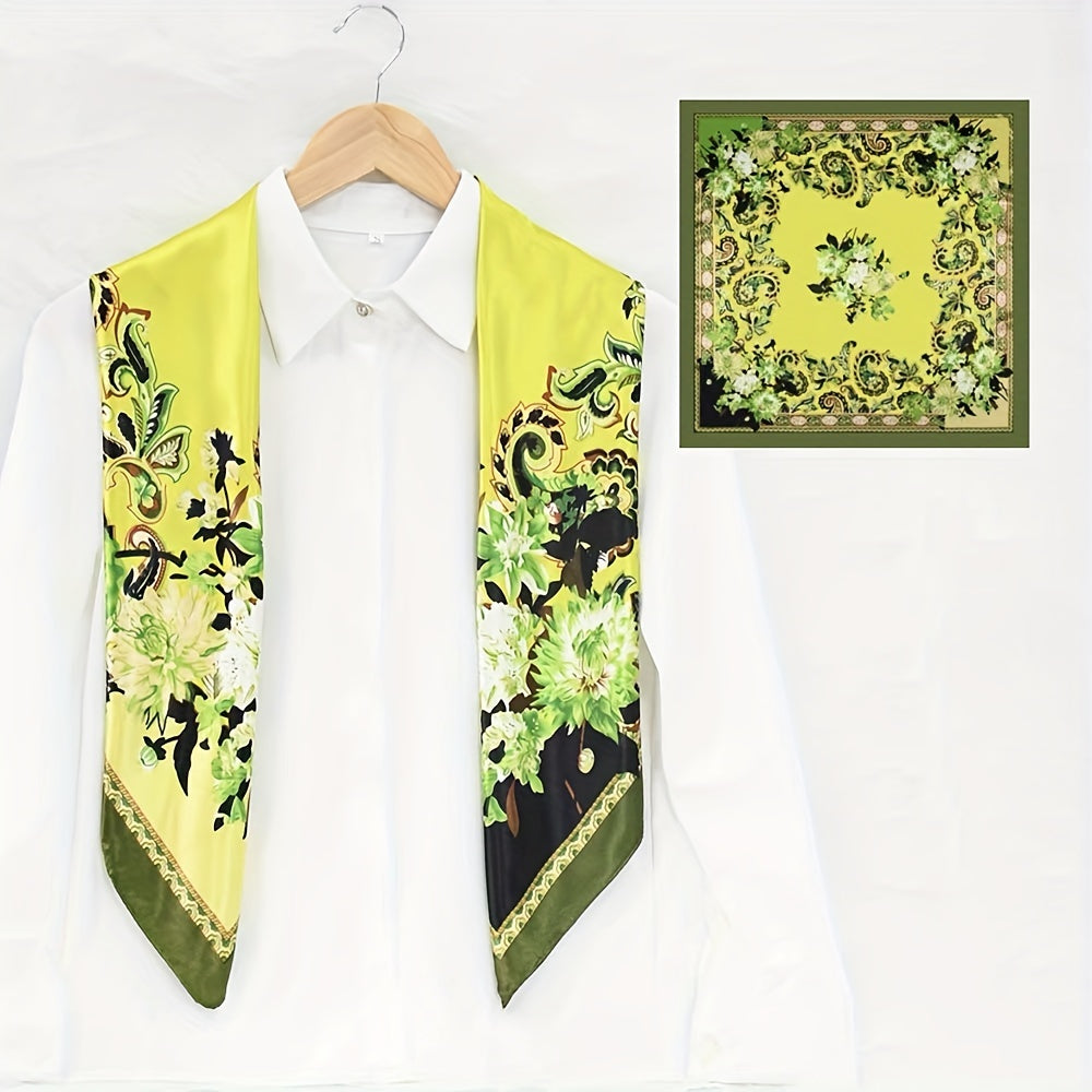Flower Print Satin Shawl Silk Square Scarf Bandana Windproof Head Wrap