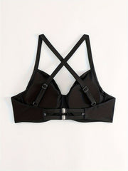  Cross Front V Neck Crisscross Back Bikini Top