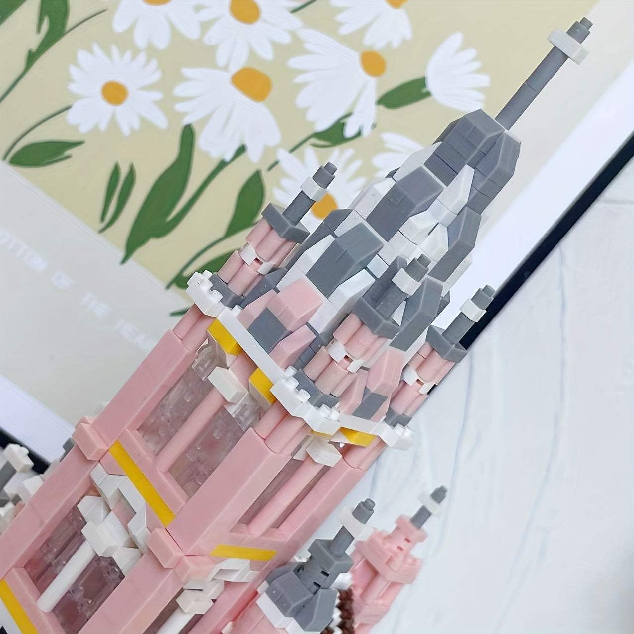 Pink Gothic Church Building Brick Model 3D Assembly Toy