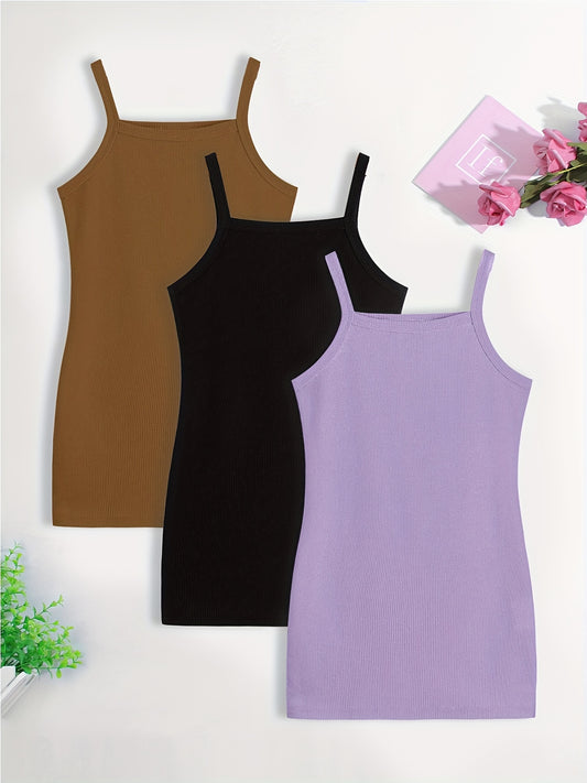 Girl's 3 Piece Ribbed Knit Short Dresses