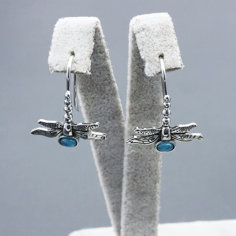 Vintage Dragonfly Moonstone Earrings