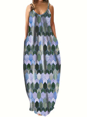  Colorblock Geometric Print Maxi Cami Dress