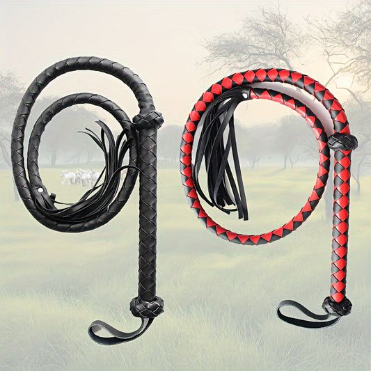 91IN Long Horse Whip PU Material with Nail Leather Equestrian Prop