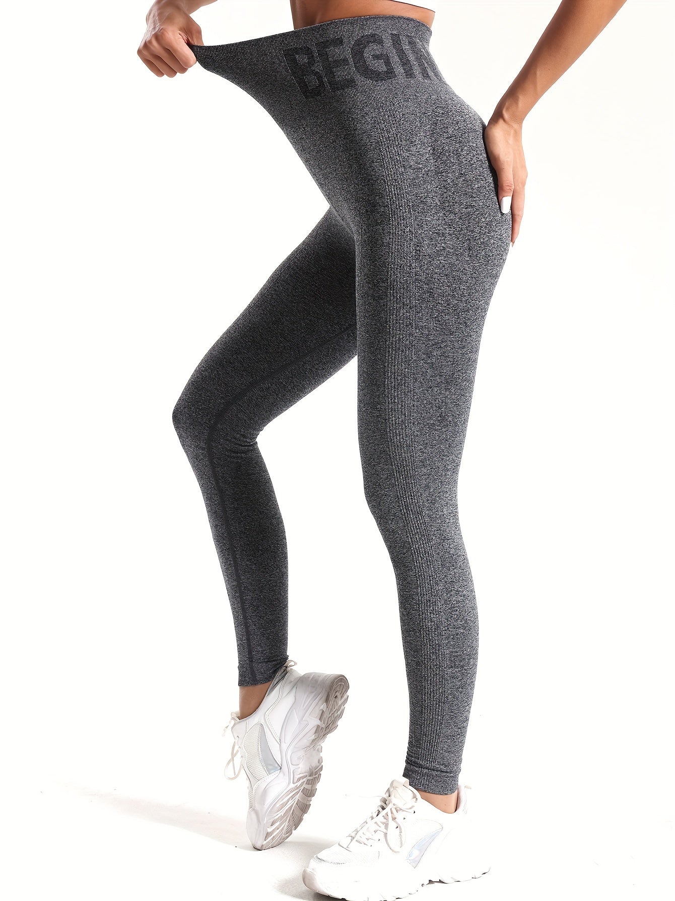 Letter Pattern Waist Sports Leggings High Stretch Running Yoga Tight Pants