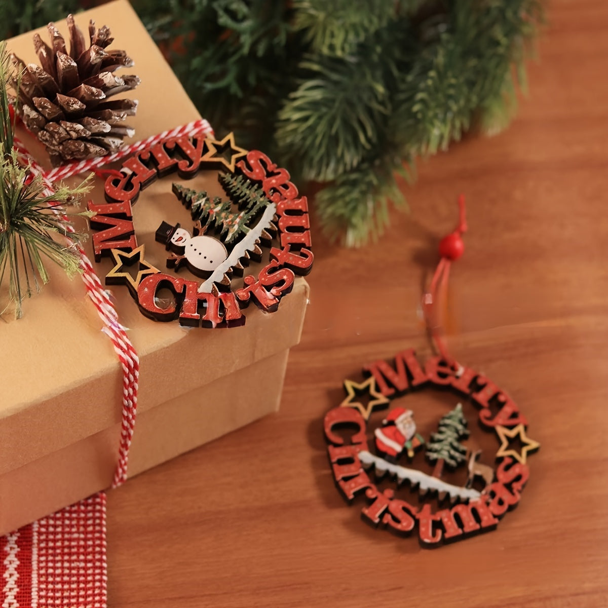 12pcs Christmas Wooden Decoration Pendant Party Supplies