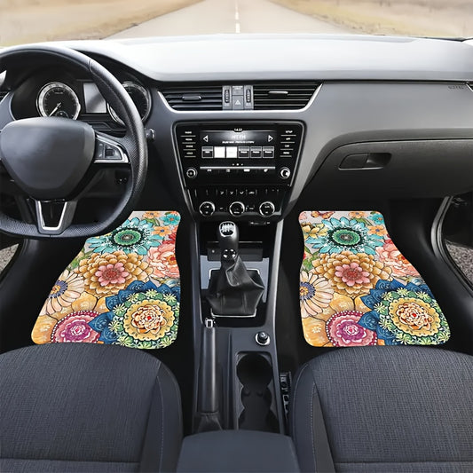 4pcs Colorful Floral Car Floor Mats Water Absorbent Non-slip Stain Resistant