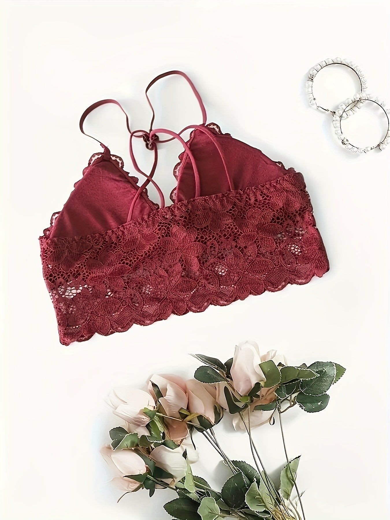 2pcs Lace Wireless Bras Floral Scallop Trim Comfy Women's Lingerie