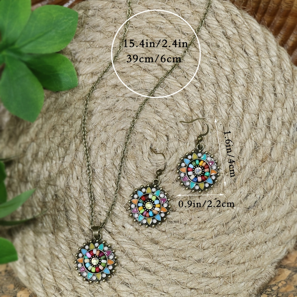 Vintage Antique Bronze Floral Beaded Earrings Necklace Set