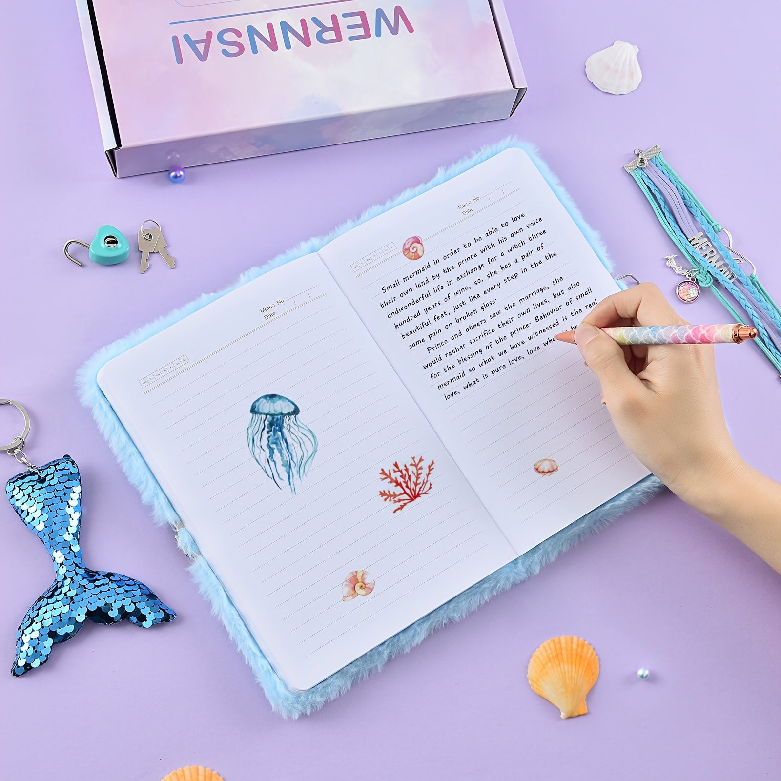 Mermaid Plush Notebook Set with Pen & Lock