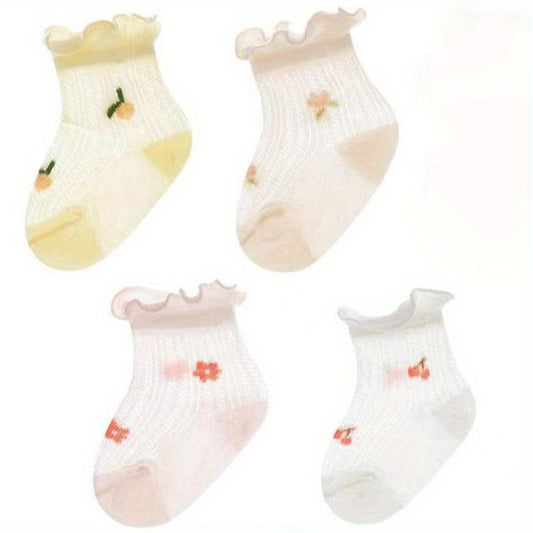 4-Pack Baby Girls Cartoon Socks Mesh Breathable Princess Socks