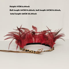 Adjustable Feather Headband with Leopard Print Belt Ethnic Style