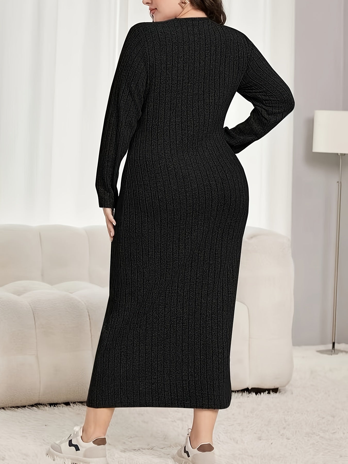  Ribbed Long Sleeve Maxi Dress