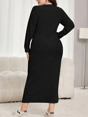  Ribbed Long Sleeve Maxi Dress