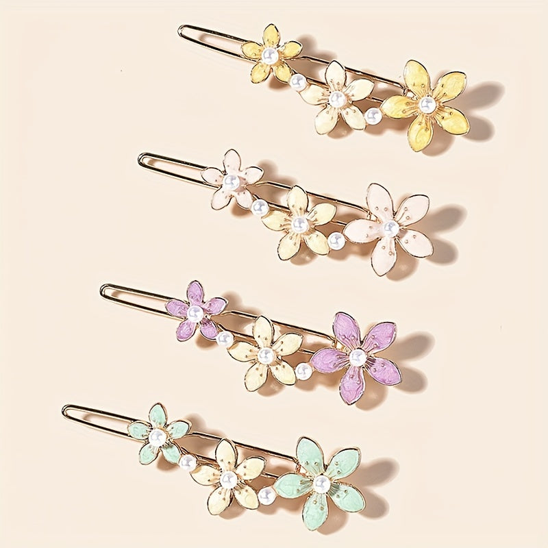 4pcs Flower Hair Pin Clip Summer Barrette Hair Slides Clip