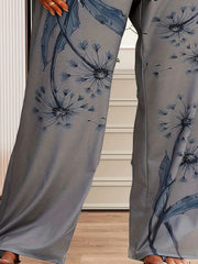 Plus Size Casual Pants Women's Plus Dandelion Print Sporty Trousers
