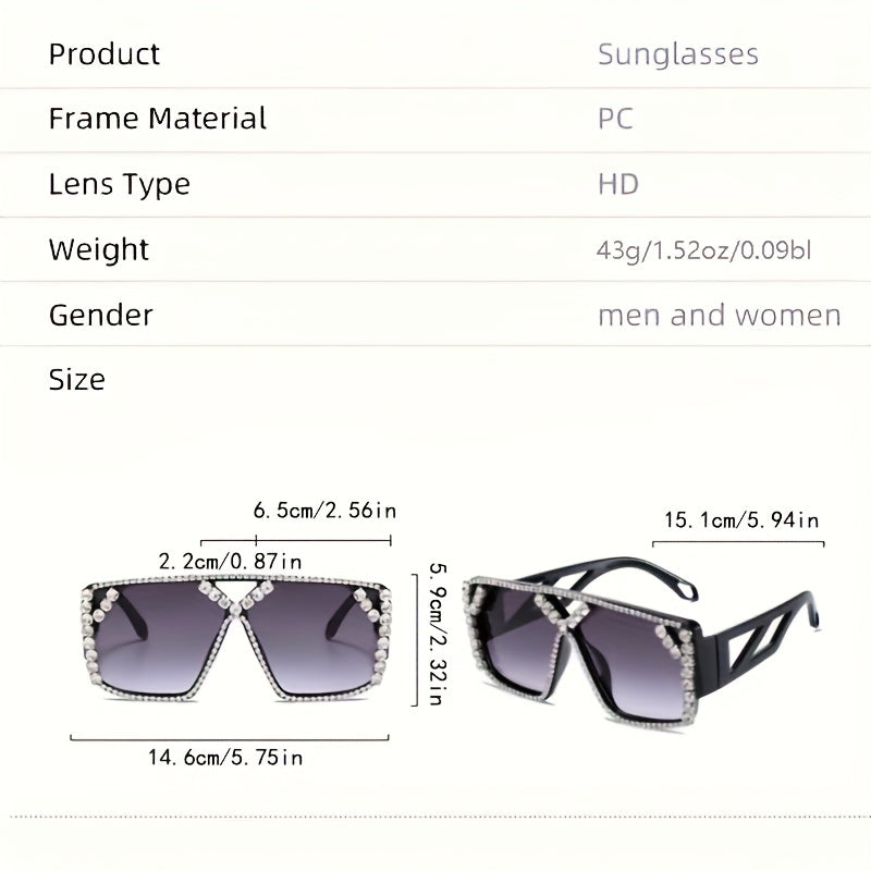 Y2K Oversized Square Sunglasses Rhinestone Gradient UV400