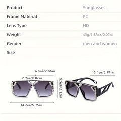 Y2K Oversized Square Sunglasses Rhinestone Gradient UV400