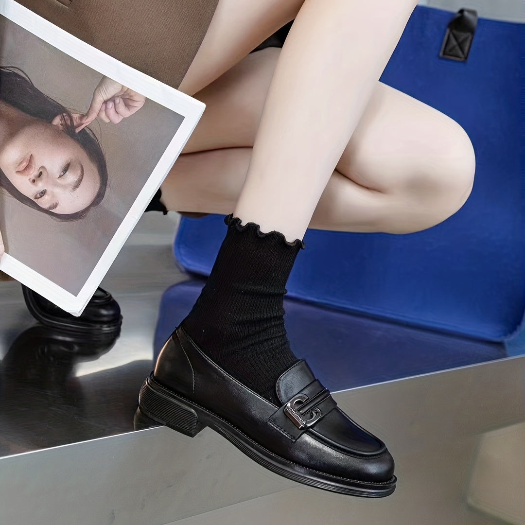 Women's Letter Decor Loafers Round Toe Slip On Shoes