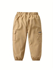 Boys Casual Elastic Waist Cargo Pants with Letter Patched Detail