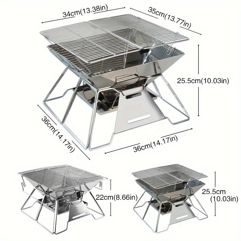 Outdoor Stainless Steel BBQ Stove Square Adjustable