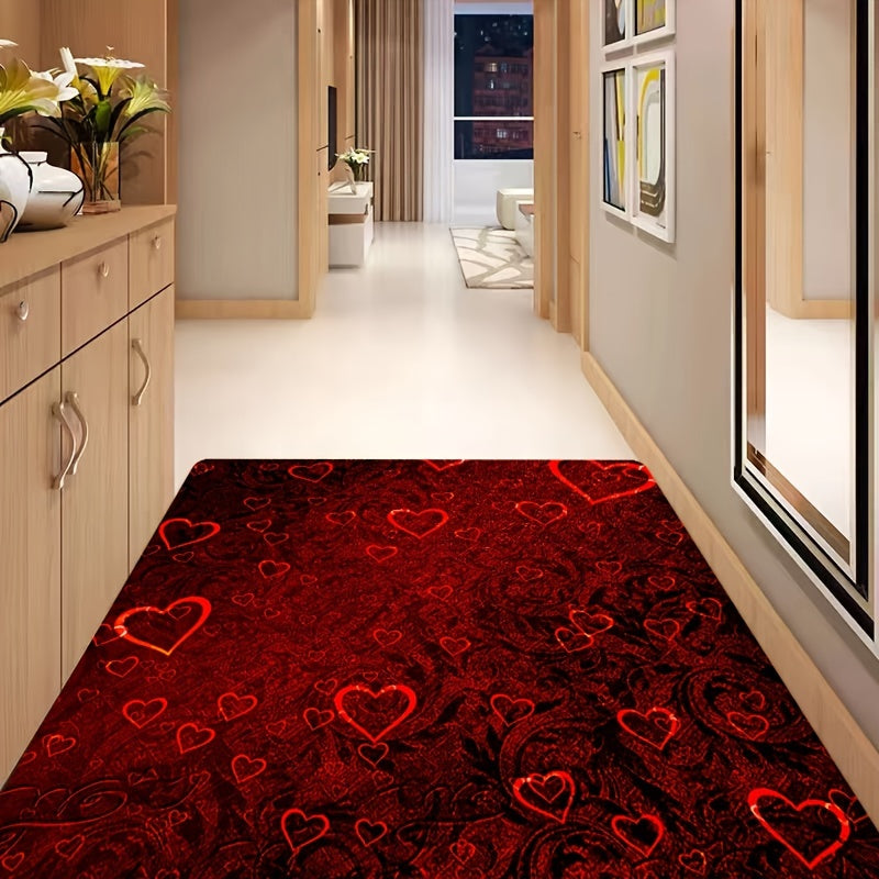 Romantic Red Rose and Red Heart Print Decorative Rug