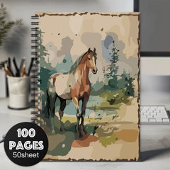 Equestrian Spiral Notebook 100 Pages Horse Art Durable Paper