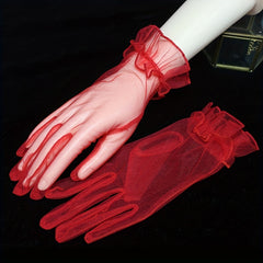 Ruffles Lace Gloves Solid Women Decorative Dress Gloves Bridal Wedding Gloves