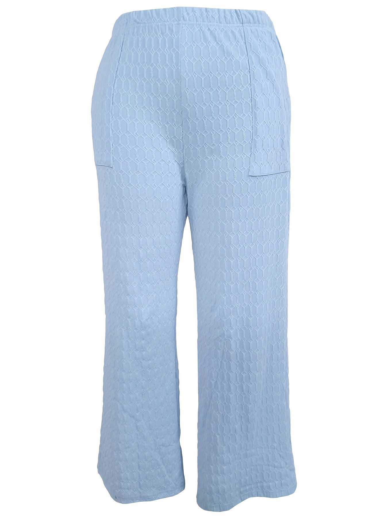  Solid Textured Wide Leg Trousers With Pockets